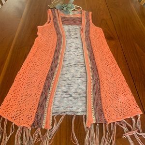 NY collection- Long Knit vest with fringe.